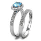 MATS490 - Rhodium 925 Sterling Silver Ring with AAA Grade CZ  in Sea Blue