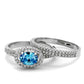 MATS490 - Rhodium 925 Sterling Silver Ring with AAA Grade CZ  in Sea Blue