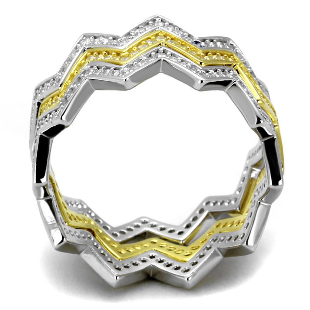 MATS492 - Gold+Rhodium 925 Sterling Silver Ring with AAA Grade CZ  in Clear