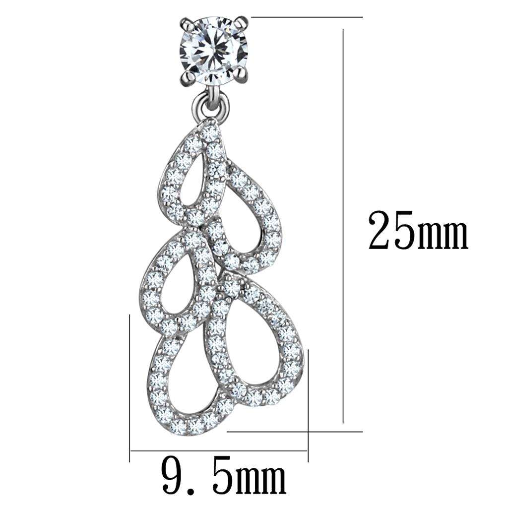 MATS496 - Rhodium 925 Sterling Silver Earrings with AAA Grade CZ  in Clear