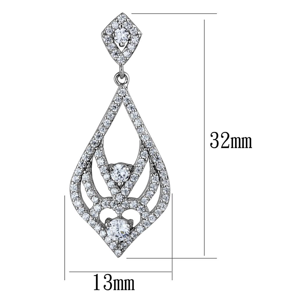MATS497 - Rhodium 925 Sterling Silver Earrings with AAA Grade CZ  in Clear