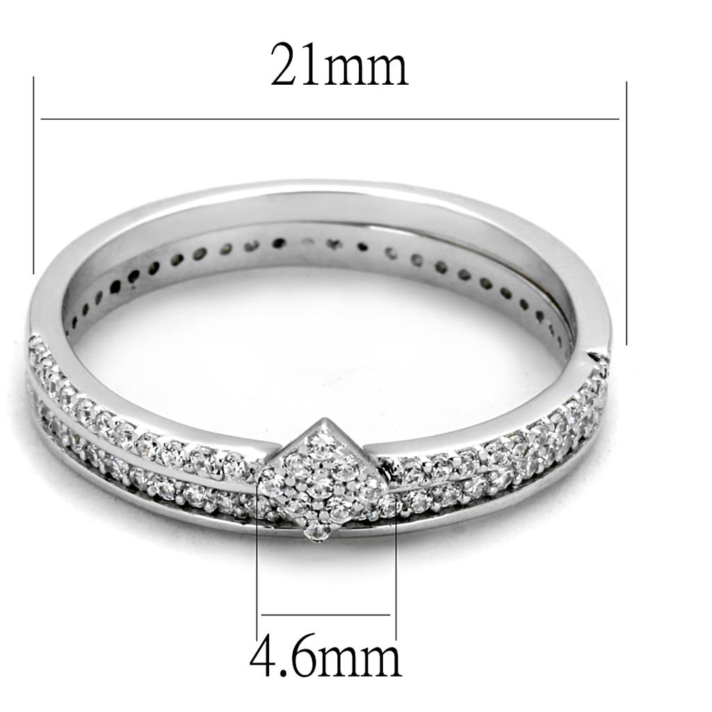MATS498 - Rhodium 925 Sterling Silver Ring with AAA Grade CZ  in Clear