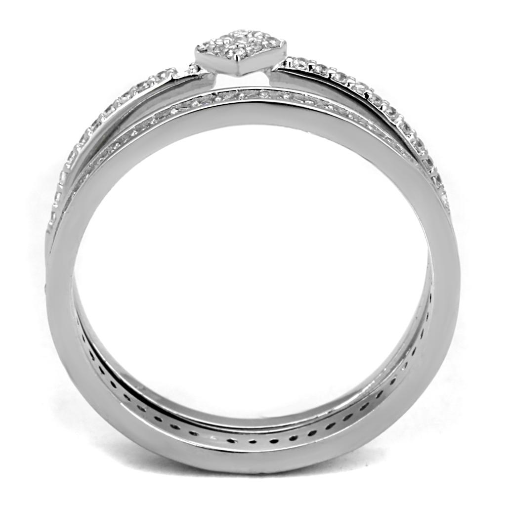 MATS498 - Rhodium 925 Sterling Silver Ring with AAA Grade CZ  in Clear