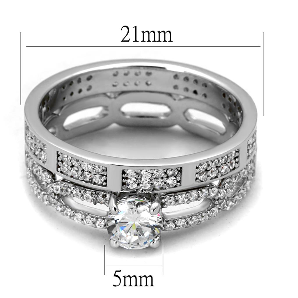 MATS499 - Rhodium 925 Sterling Silver Ring with AAA Grade CZ  in Clear