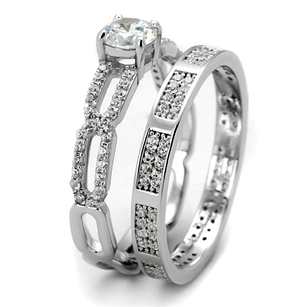 MATS499 - Rhodium 925 Sterling Silver Ring with AAA Grade CZ  in Clear