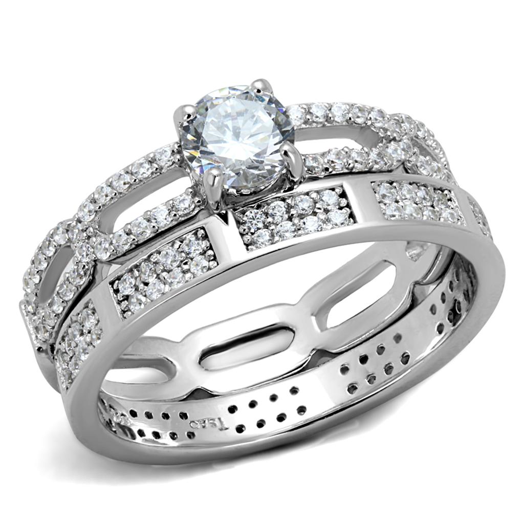 MATS499 - Rhodium 925 Sterling Silver Ring with AAA Grade CZ  in Clear