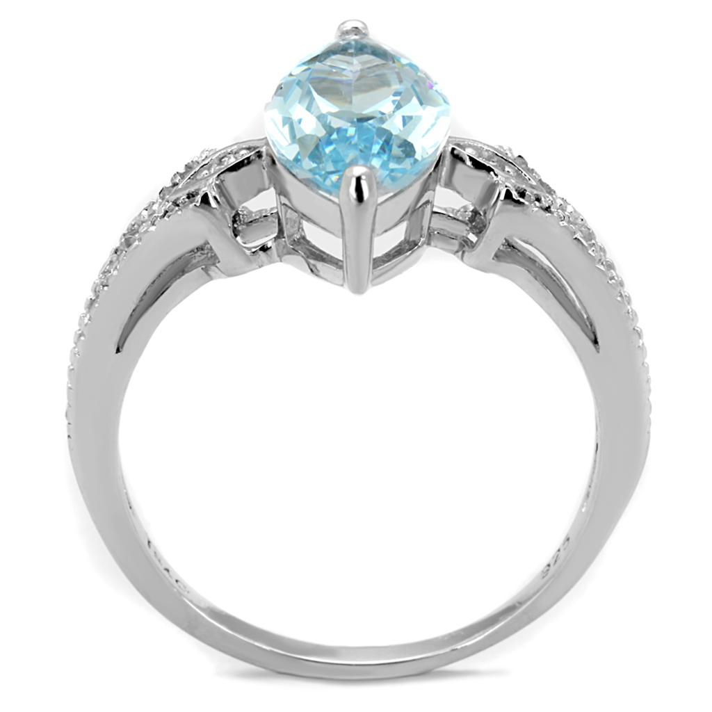 MATS502 - Rhodium 925 Sterling Silver Ring with AAA Grade CZ  in Sea Blue