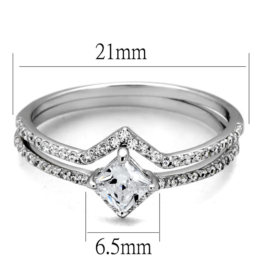 MATS504 - Rhodium 925 Sterling Silver Ring with AAA Grade CZ  in Clear