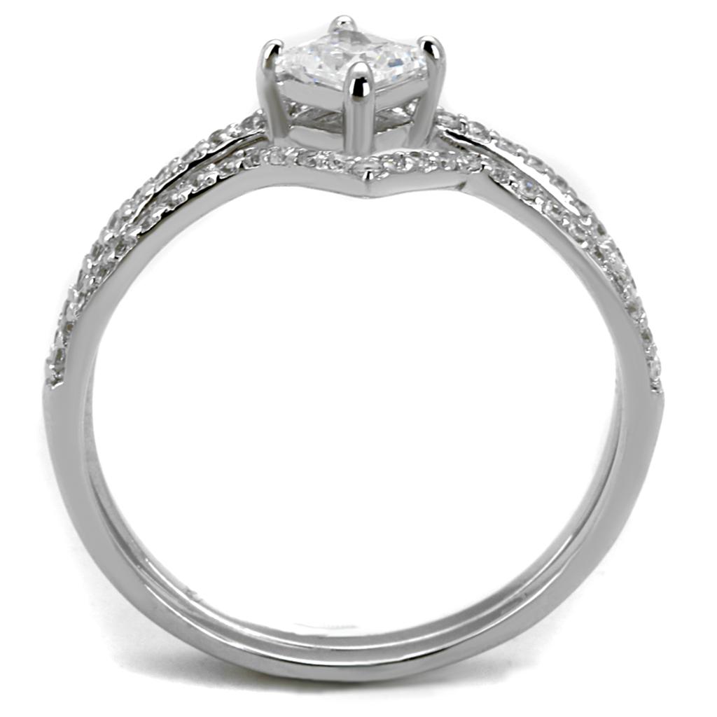 MATS504 - Rhodium 925 Sterling Silver Ring with AAA Grade CZ  in Clear