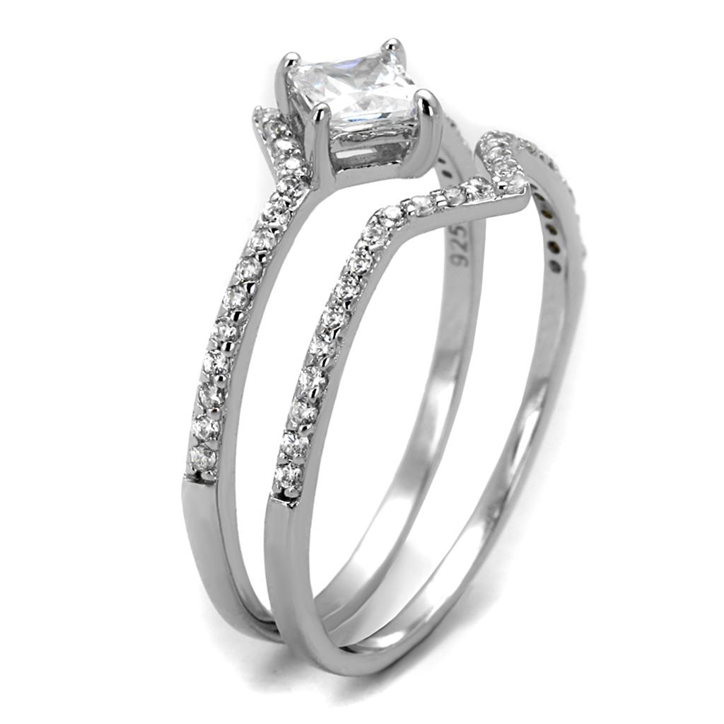 MATS504 - Rhodium 925 Sterling Silver Ring with AAA Grade CZ  in Clear