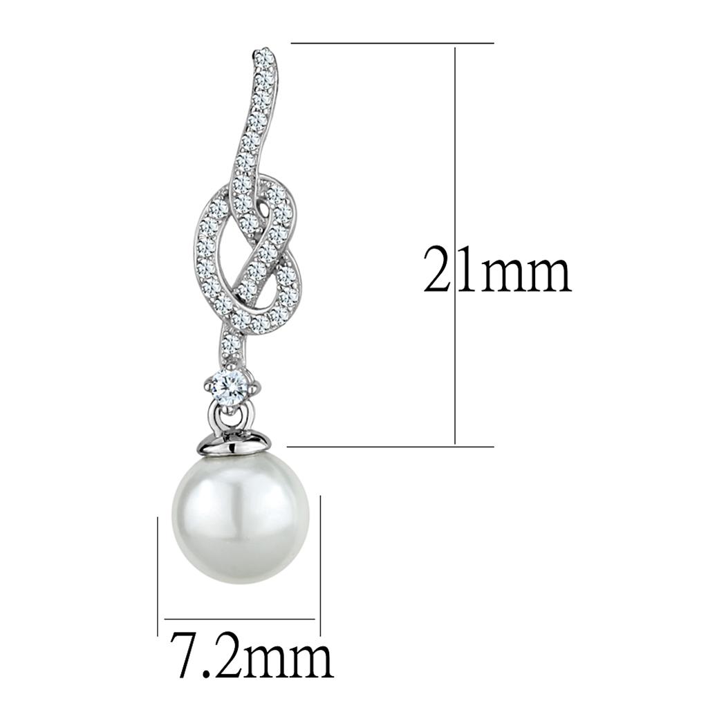 MATS506 - Rhodium 925 Sterling Silver Earrings with Synthetic Glass Bead in White