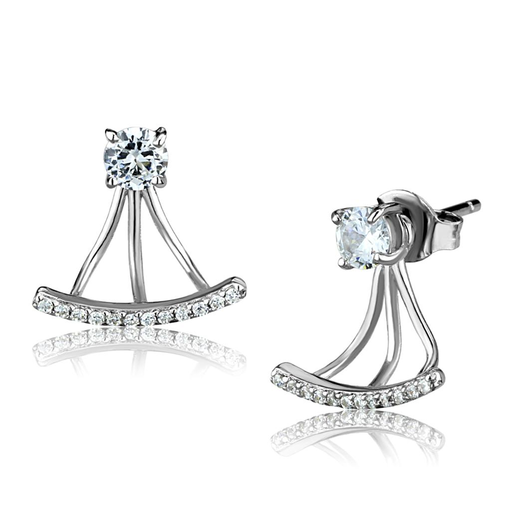MATS512 - Rhodium 925 Sterling Silver Earrings with AAA Grade CZ  in Clear