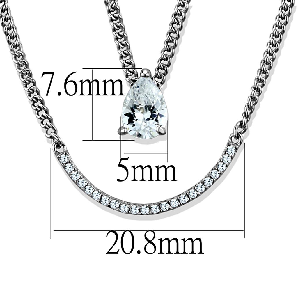MATS514 - Rhodium 925 Sterling Silver Necklace with AAA Grade CZ  in Clear