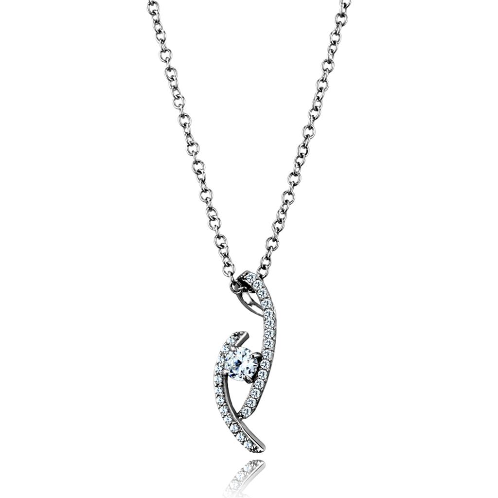 MATS515 - Rhodium 925 Sterling Silver Necklace with AAA Grade CZ  in Clear