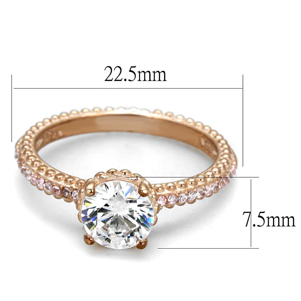 MATS518 - Rose Gold 925 Sterling Silver Ring with AAA Grade CZ  in Clear