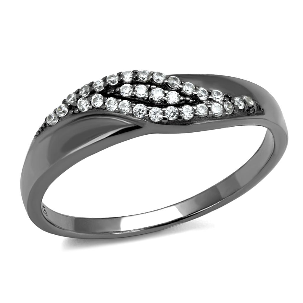 MATS524 - Ruthenium 925 Sterling Silver Ring with AAA Grade CZ  in Clear