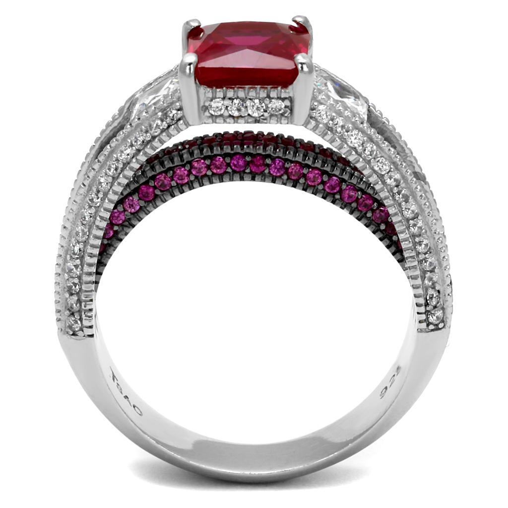 MATS545 - Rhodium + Ruthenium 925 Sterling Silver Ring with AAA Grade CZ  in Ruby