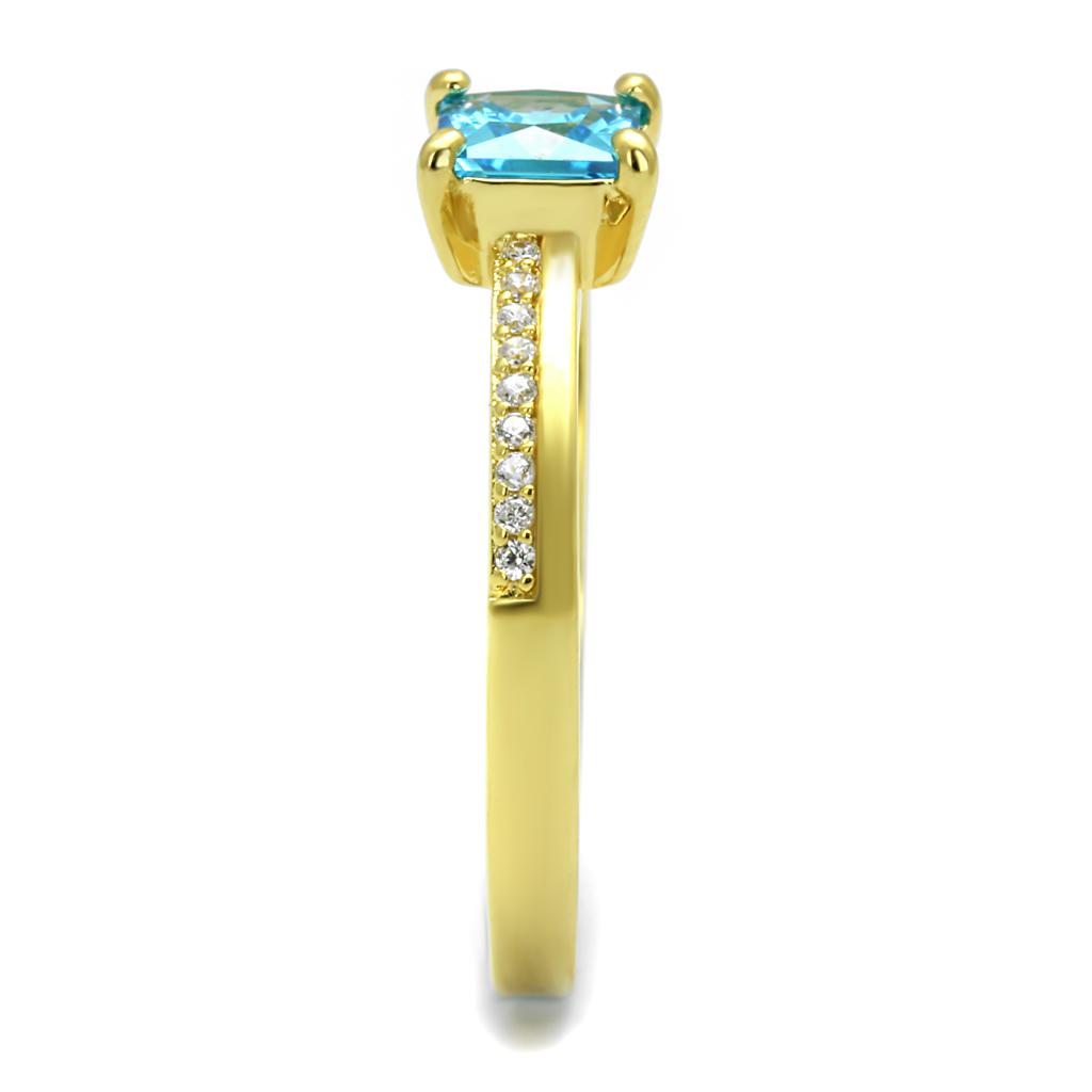 MATS559 - Gold 925 Sterling Silver Ring with AAA Grade CZ  in Sea Blue