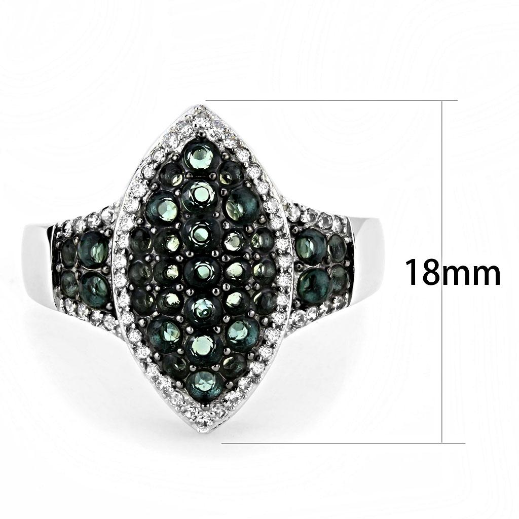 MATS614 - Rhodium + Ruthenium 925 Sterling Silver Ring with Synthetic Synthetic Glass in Blue Zircon