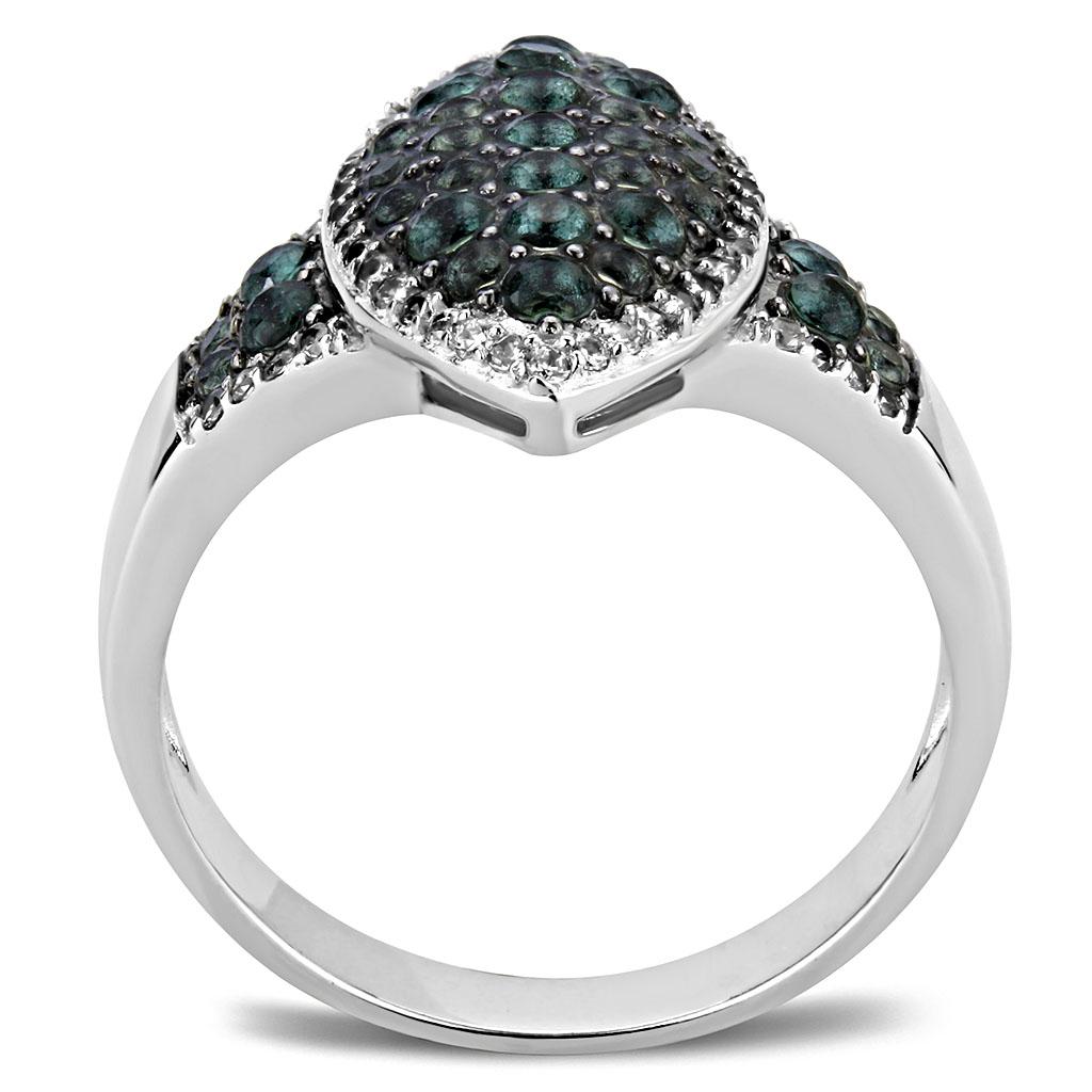 MATS614 - Rhodium + Ruthenium 925 Sterling Silver Ring with Synthetic Synthetic Glass in Blue Zircon