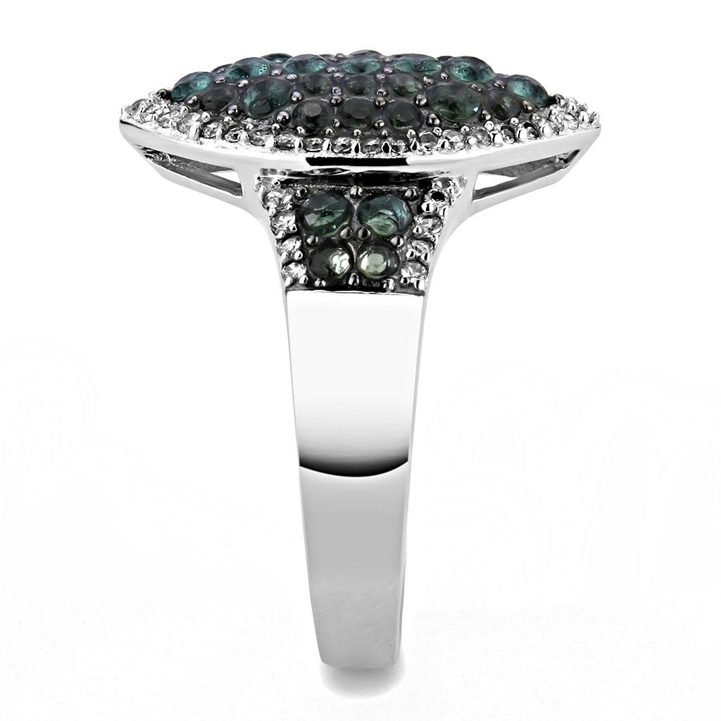MATS614 - Rhodium + Ruthenium 925 Sterling Silver Ring with Synthetic Synthetic Glass in Blue Zircon