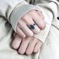 MATS614 - Rhodium + Ruthenium 925 Sterling Silver Ring with Synthetic Synthetic Glass in Blue Zircon
