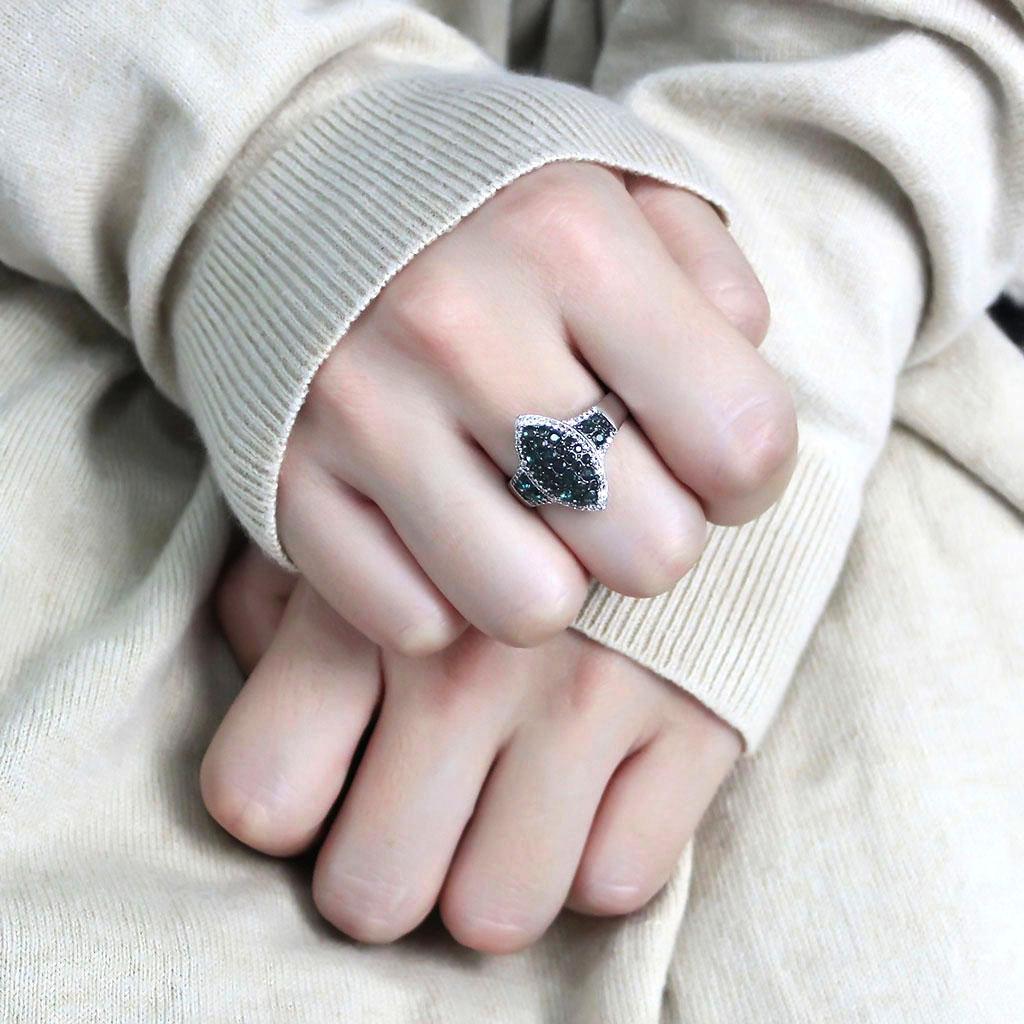 MATS614 - Rhodium + Ruthenium 925 Sterling Silver Ring with Synthetic Synthetic Glass in Blue Zircon