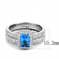 MATS615 - Rhodium 925 Sterling Silver Ring with Synthetic Synthetic Glass in Sea Blue