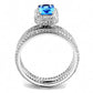 MATS615 - Rhodium 925 Sterling Silver Ring with Synthetic Synthetic Glass in Sea Blue