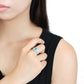 MATS615 - Rhodium 925 Sterling Silver Ring with Synthetic Synthetic Glass in Sea Blue