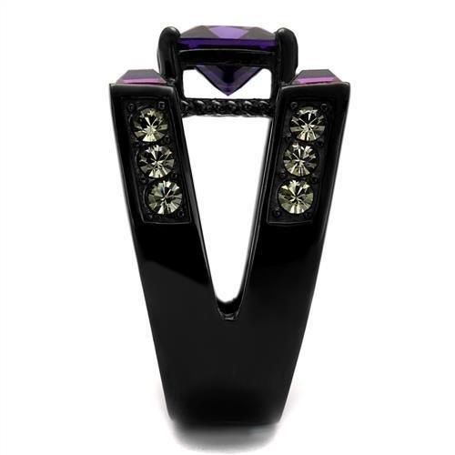 MATK1072J - IP Black(Ion Plating) Stainless Steel Ring with AAA Grade CZ  in Amethyst