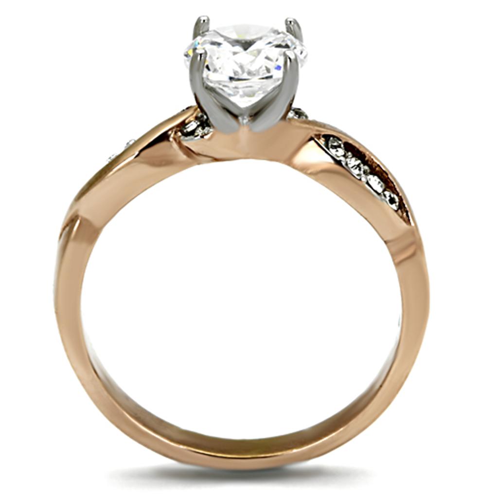 MATK1163 - Two-Tone IP Rose Gold Stainless Steel Ring with AAA Grade CZ  in Clear