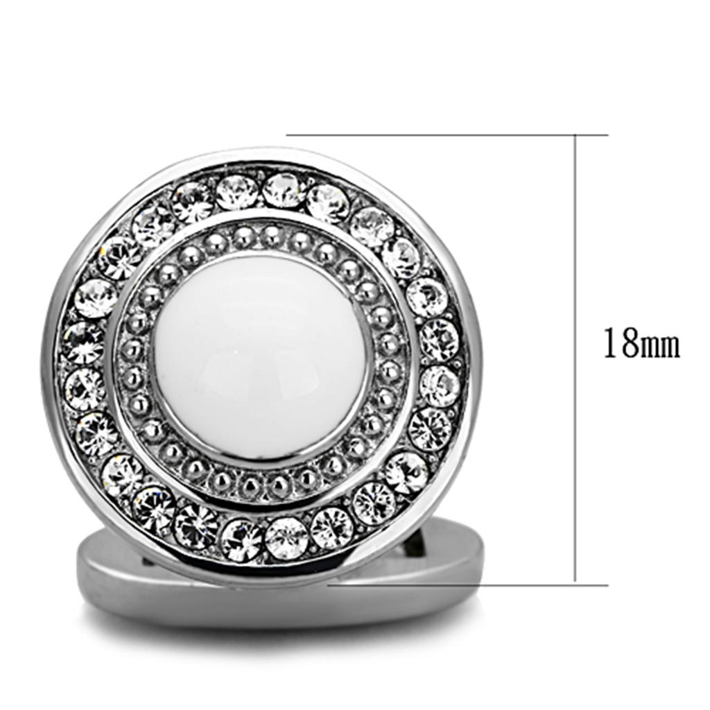 MATK1273 - High polished (no plating) Stainless Steel Cufflink with Top Grade Crystal  in Clear