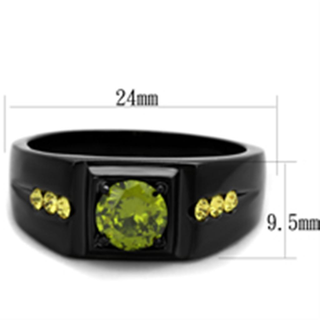 MATK1928 - IP Black(Ion Plating) Stainless Steel Ring with AAA Grade CZ  in Olivine color