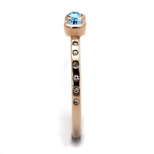 MATK2807 - IP Rose Gold(Ion Plating) Stainless Steel Ring with Top Grade Crystal  in Sea Blue