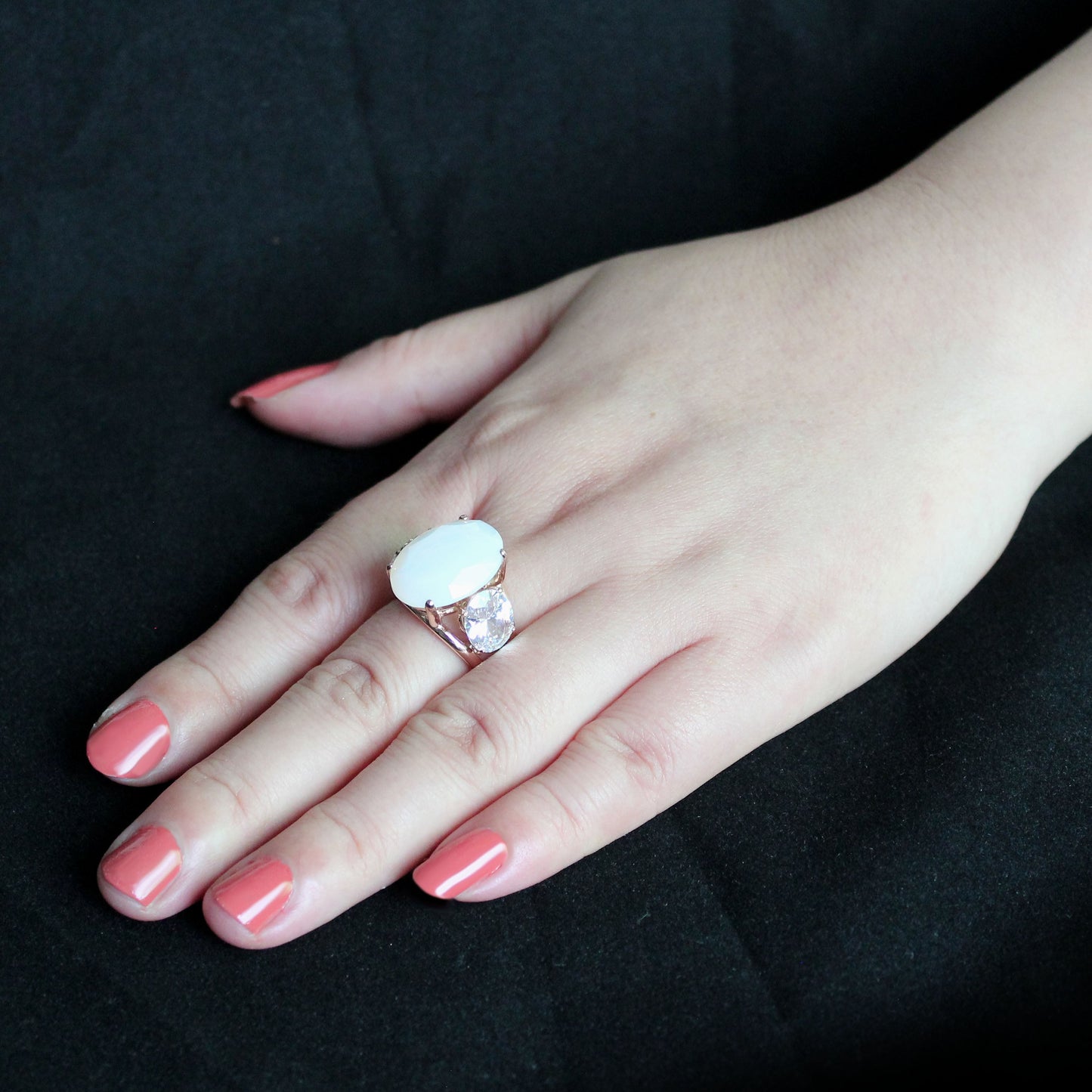 MATK3788 - IP Rose Gold(Ion Plating) Stainless Steel Ring with Synthetic in Fireopal