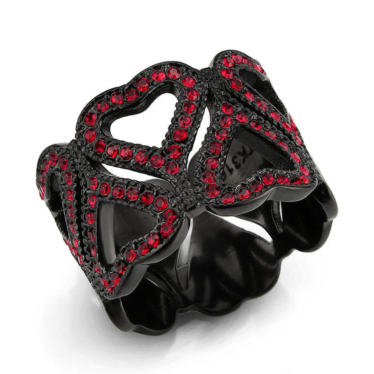 MATK3790 - IP Black (Ion Plating) Stainless Steel Ring with Top Grade Crystal in Red Series