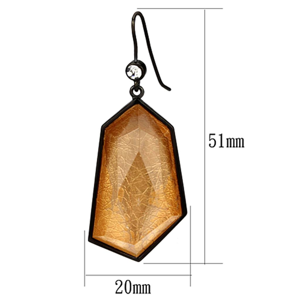 MAVL070 - IP Black(Ion Plating) Brass Earrings with Synthetic Synthetic Stone in Orange