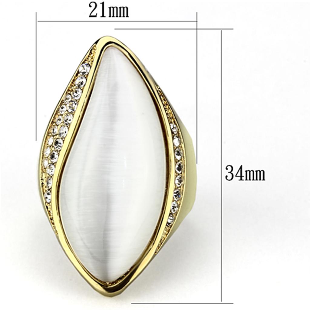MAVL082 - IP Gold(Ion Plating) Brass Ring with Synthetic Cat Eye in White