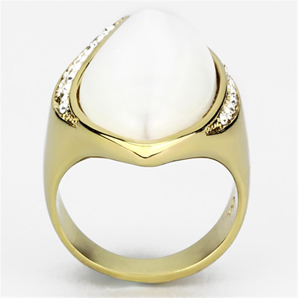 MAVL082 - IP Gold(Ion Plating) Brass Ring with Synthetic Cat Eye in White