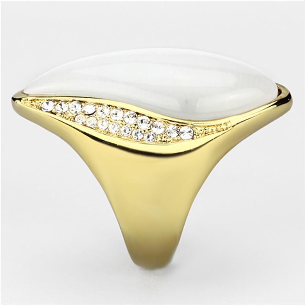 MAVL082 - IP Gold(Ion Plating) Brass Ring with Synthetic Cat Eye in White