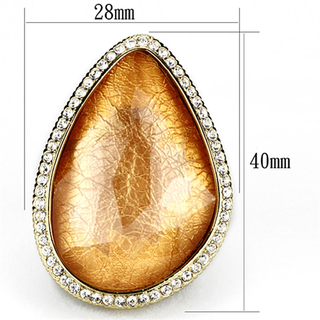 MAVL083 - IP Gold(Ion Plating) Brass Ring with Synthetic Synthetic Stone in Orange
