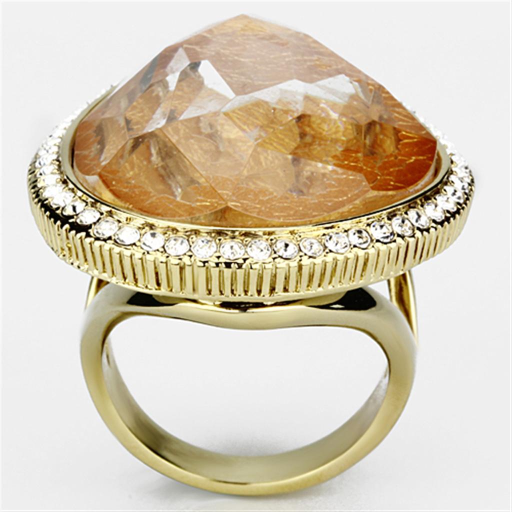 MAVL083 - IP Gold(Ion Plating) Brass Ring with Synthetic Synthetic Stone in Orange