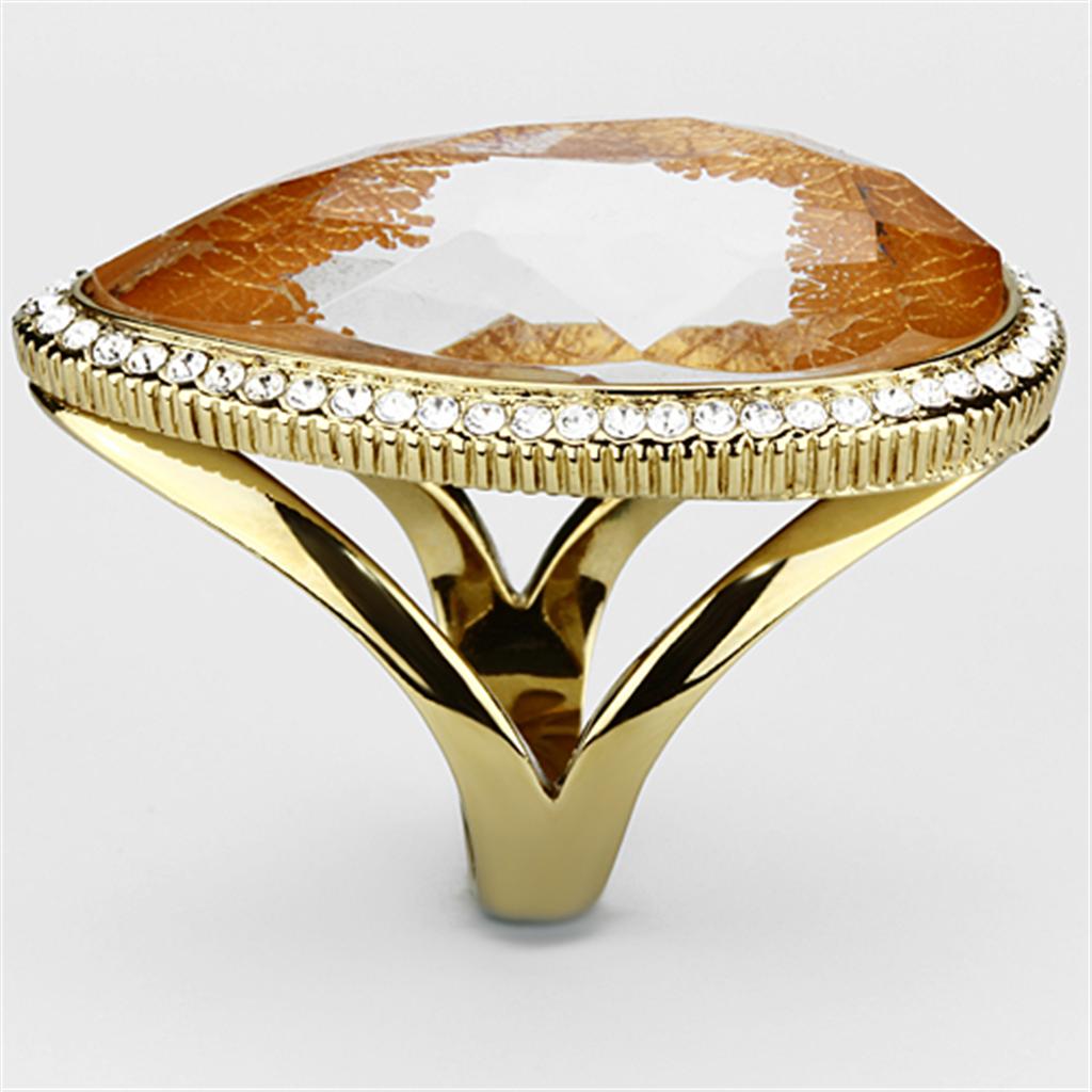 MAVL083 - IP Gold(Ion Plating) Brass Ring with Synthetic Synthetic Stone in Orange