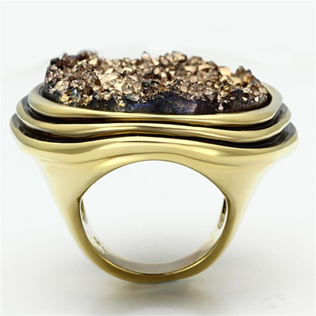 MAVL085 - IP Gold(Ion Plating) Brass Ring with Synthetic Synthetic Stone in Champagne