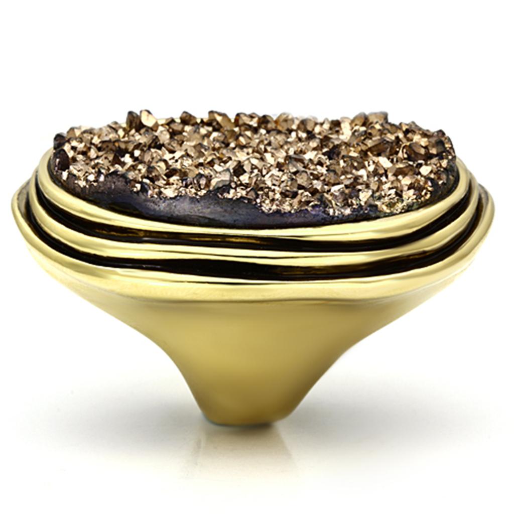 MAVL085 - IP Gold(Ion Plating) Brass Ring with Synthetic Synthetic Stone in Champagne