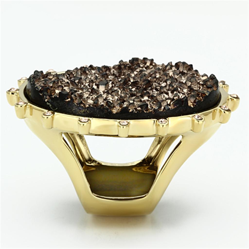 MAVL087 - IP Gold(Ion Plating) Brass Ring with Synthetic Synthetic Stone in Champagne