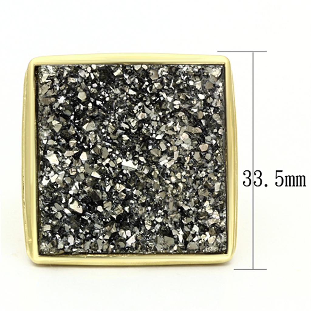 MAVL088 - IP Gold(Ion Plating) Brass Ring with Synthetic Synthetic Stone in Jet