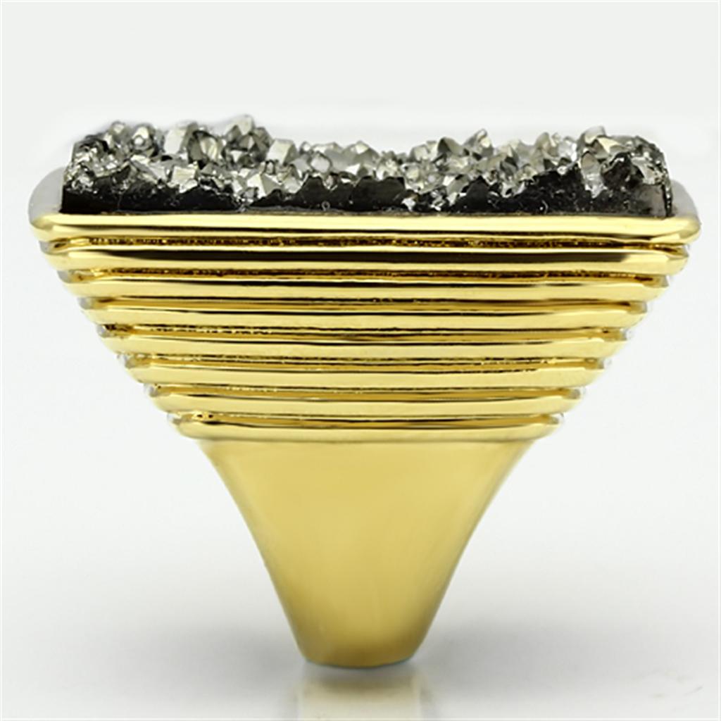 MAVL088 - IP Gold(Ion Plating) Brass Ring with Synthetic Synthetic Stone in Jet