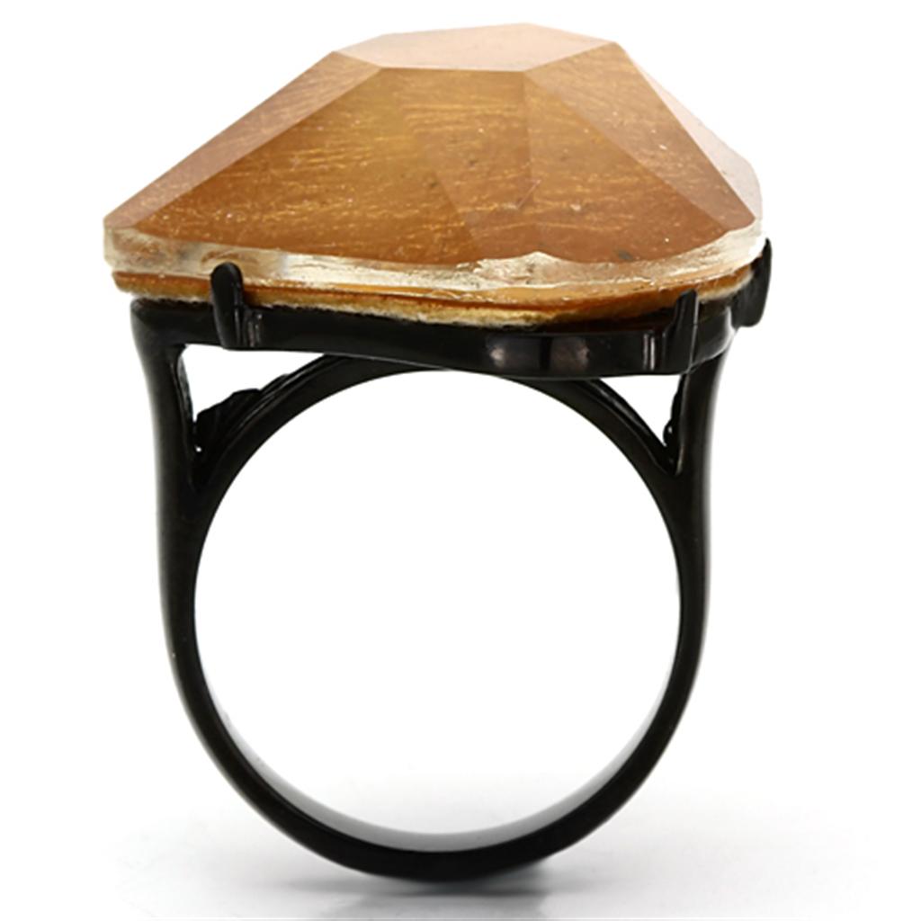 MAVL097 - IP Black(Ion Plating) Stainless Steel Ring with Synthetic Synthetic Stone in Orange